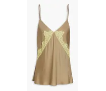 Logan lace-trimmed silk-blend twill camisole - Green