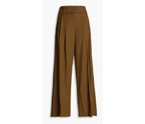 Stretch-wool twill wide-leg pants - Brown