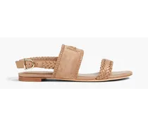 Woven leather and suede slingback sandals - Neutral