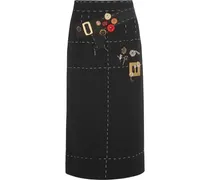 Embellished topstitched cotton midi pencil skirt - Black