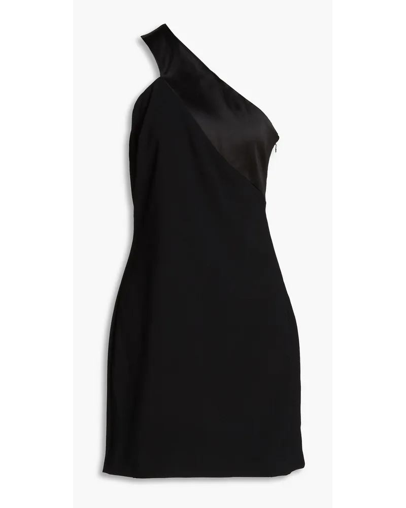 Halston Leigh one-shoulder satin-paneled crepe mini dress - Black Black