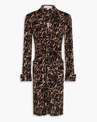 Diane von Furstenberg Sheska ruched printed jersey mini shirt dress - Brown Brown