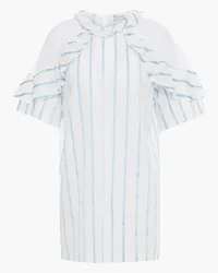 RED Valentino Point d'esprit-trimmed striped cotton-blend top - Blue Blue