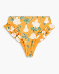 AGUA BENDITA Jengibre ruffled floral-print high-rise bikini briefs - Orange Orange