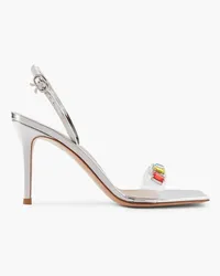 Gianvito Rossi Ribbon Candy 85 mirrored-leather and embellished PVC slingback sandals - Metallic Metallic