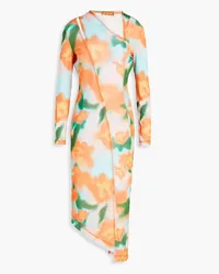 REJINA PYO Asymmetric floral-print stretch-jersey dress - Orange Orange