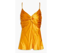 Bow-detailed silk-satin camisole - Yellow
