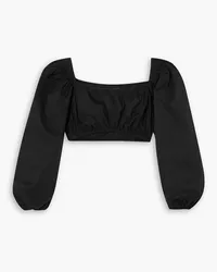 Zeynep Arcay Cropped gathered cotton-blend poplin top - Black Black