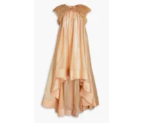 Shell-embellished linen and silk-blend gauze maxi dress - Neutral