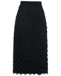 MSGM Fringed embroidered crepe de chine midi skirt - Black Black