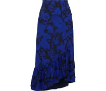 Silva asymmetric ruffled floral-print crepe midi skirt - Blue