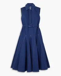 EMILIA WICKSTEAD Monique belted topstitched denim midi dress - Blue Blue