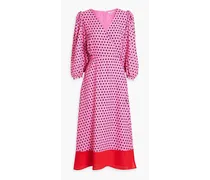 Wrap-effect polka-dot crepe de chine midi dress - Pink