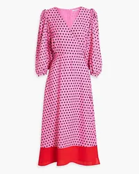 Olivia Rubin Wrap-effect polka-dot crepe de chine midi dress - Pink Pink