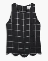 Lisa Marie Fernandez Scalloped checked linen tank - Black Black