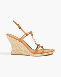 Tory Burch Capri Miller logo-embellished leather wedge sandals - Brown Brown