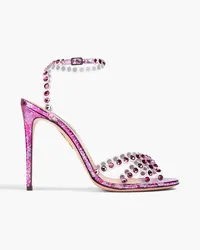 Aquazzura Crystal-embellished PVC and metallic snake-effect leather sandals - Purple Purple