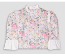 Cropped ruffled floral-print cotton-poplin blouse - Pink