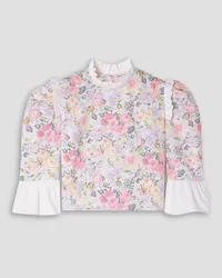 BATSHEVA Cropped ruffled floral-print cotton-poplin blouse - Pink Pink