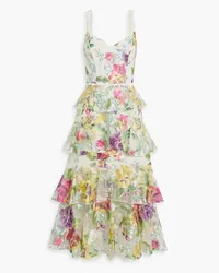 Marchesa Tiered embroidered tulle midi dress - Multicolor Multicolor