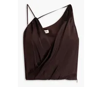 Melina cropped wrap-effect silk-satin top - Brown