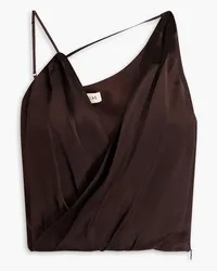 NICHOLAS Melina cropped wrap-effect silk-satin top - Brown Brown