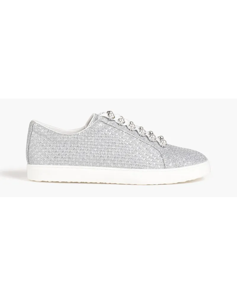 Faux pearl-embellished lamé sneakers - Metallic