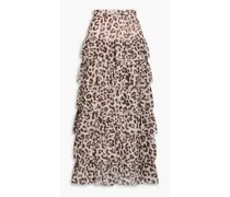 Tiered leopard-print cotton and silk-blend maxi skirt - Animal print