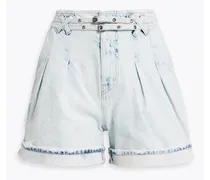 Annika pleated acid-wash denim shorts - Blue