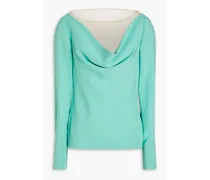Tulle-paneled draped silk-blend crepe blouse - Green
