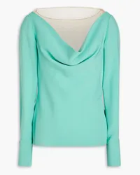 Oscar de la Renta Tulle-paneled draped silk-blend crepe blouse - Green Green