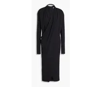 Wrap-effect bead-embellished wool-blend jersey midi dress - Gray