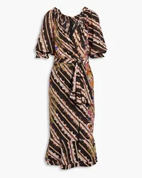 Saloni Olivia wrap-effect printed silk crepe de chine midi dress - Black Black