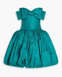 Oscar de la Renta Strapless bow-embellished silk-taffeta mini dress - Blue Blue