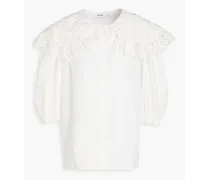 Angus guipure lace-trimmed ruffled cotton-poplin shirt - White