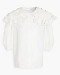 Sandro Guipure lace-trimmed ruffled cotton-poplin shirt - White White