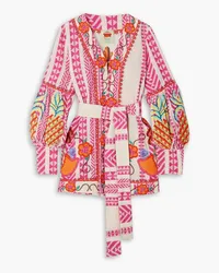 FARM Rio Belted embroidered cotton-jacquard jacket - Pink Pink