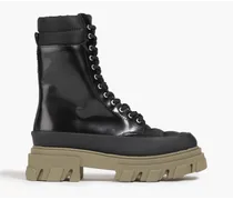 Quilted shell and leather combat boots - Black