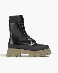 Ganni Quilted shell and leather combat boots - Black Black