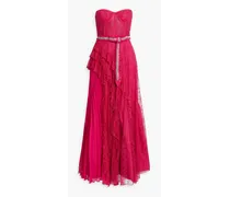 Alice Olivia - Bree strapless embellished Chantilly lace and georgette gown - Pink