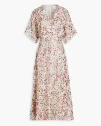 ba&sh Tee floral-print metallic fil coupé silk-blend midi dress - White White