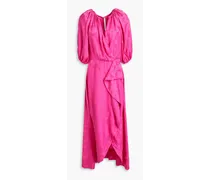 Olivia wrap-effect silk-satin jacquard midi dress - Pink