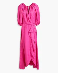 Saloni Olivia wrap-effect silk-satin jacquard midi dress - Pink Pink