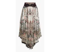 Asymmetric embellished printed silk-georgette midi skirt - Pink