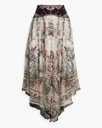 Camilla Asymmetric embellished printed silk-georgette midi skirt - Pink Pink