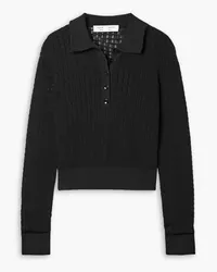 Proenza Schouler Open-knit cotton-blend polo sweater - Black Black