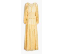Benji shirred printed silk-georgette maxi dress - Yellow