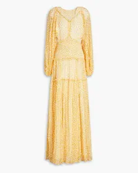 Rachel Gilbert Benji shirred printed silk-georgette maxi dress - Yellow Yellow