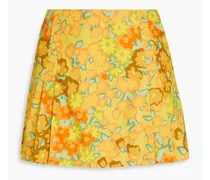 Pleated floral-print cotton-poplin shorts - Yellow