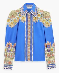 Zimmermann Embellished printed cotton and silk-blend twill shirt - Blue Blue